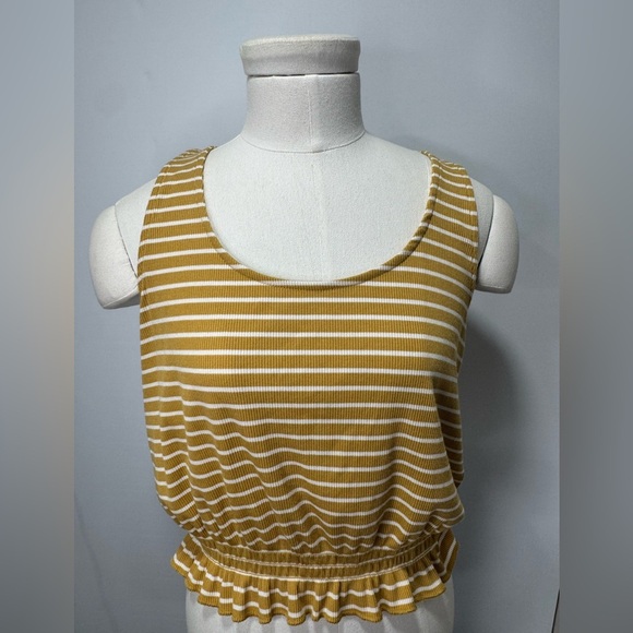 Mustard Yellow Striped Sleeveless Top Sz Large - Picture 2 of 6